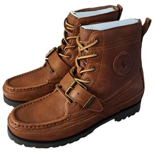 NIB POLO RALPH LAUREN MEN'S RANGER BROWN TUMBLED LEATHER BOOTS 8.5D
